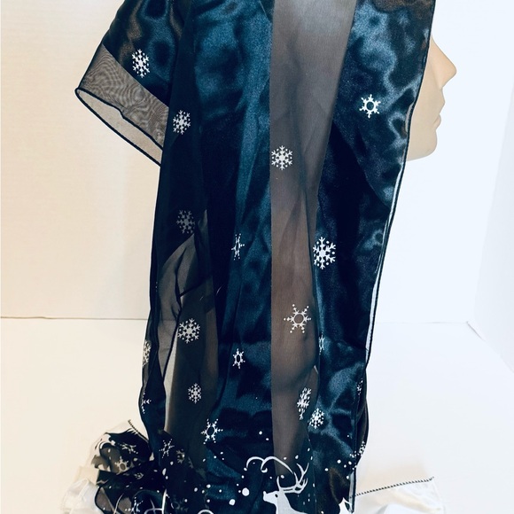 Holiday Christmas Scarves Red Black Santa Reindeer Snowman Lot of Three 58 x 13" - Picture 10 of 16